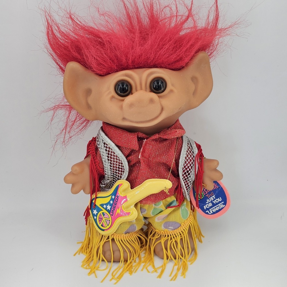 Wishnik Troll BIG 8" w/ Rock n Roll Guitar Doll Rocker Uneeda Vintage With Tag‎